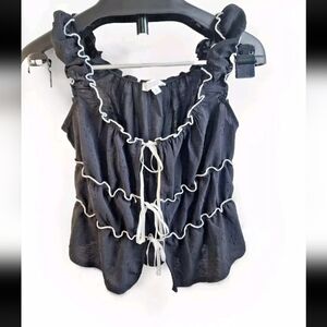Kirious Black Contrasting Trim Knotted Short Sleeve Blouse - S